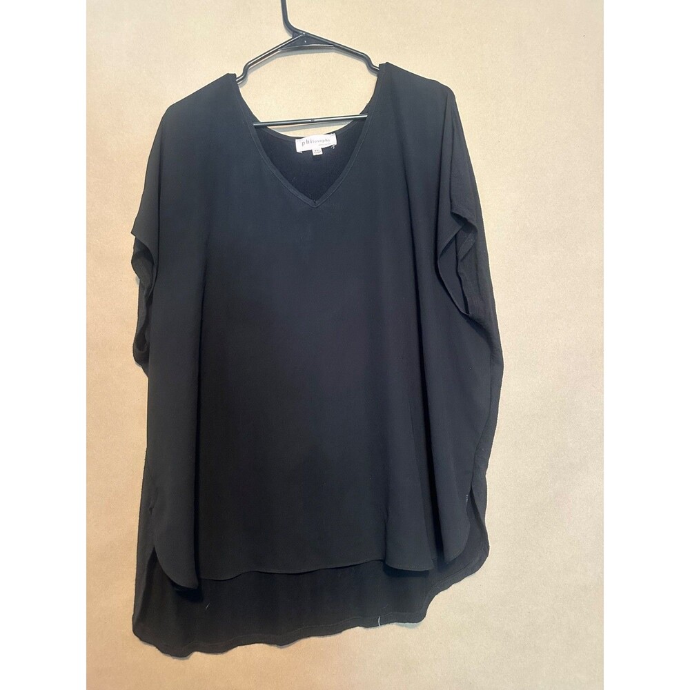 Philosophy Blouse XXL Black V-Neck Sheer Short Sleeve office Casual